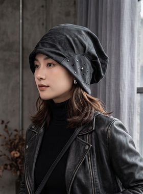 复古铆钉堆堆帽秋冬保暖百搭男女