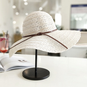 韩版 新款 夏日蕾丝镂空草帽大沿遮阳度假防晒沙滩帽简纸蝴蝶结帽子