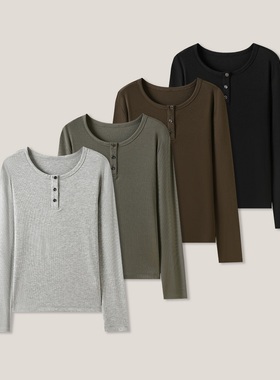 1-20F C  时尚百搭针织三粒扣长袖圆领T恤打底衫SS26355
