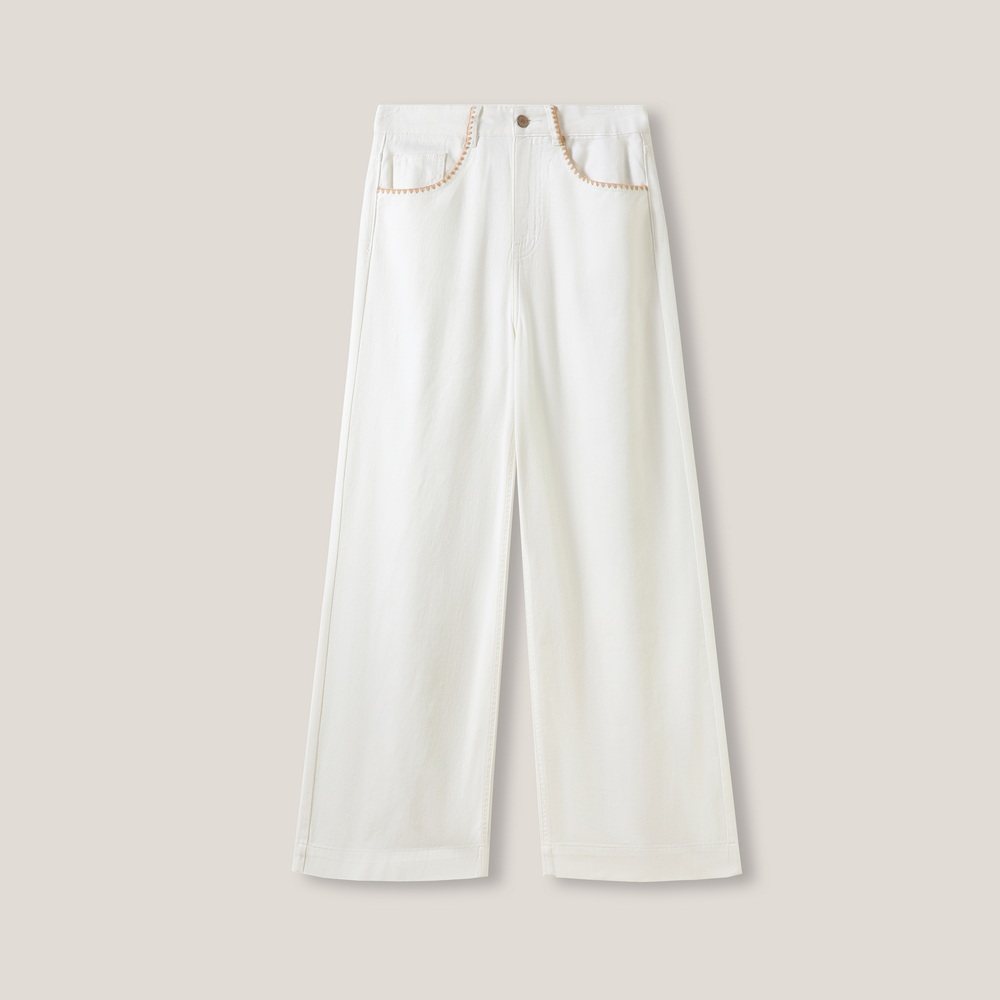 1-23F B  女士口袋刺绣白色通勤款直筒休闲牛仔裤ss26204,女装/女士精品,牛仔裤,淘宝优惠券,粉丝福利购,淘宝优惠卷