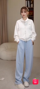 3-5F B 女士时尚百搭纯色松紧腰简约直筒裤休闲裤ss26127