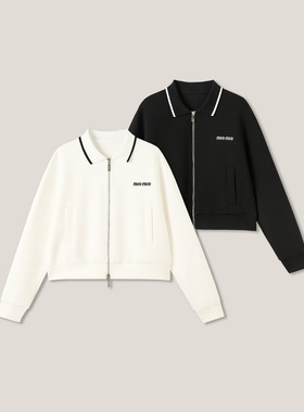 1-23F  C 刺绣时尚气质撞色翻领休闲拉链长袖外套SS26418