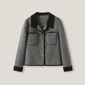 撞色领金属扣休闲百搭毛呢长袖 2.2F 外套ss26499