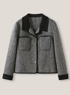 2.2F  C 撞色领金属扣休闲百搭毛呢长袖外套ss26499