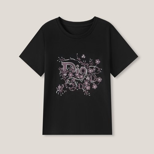 4-13F B  女式时尚气质字母镶钻休闲百搭短袖T恤ss26250