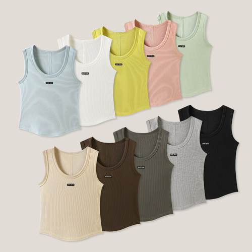 4-13F B  女式气质休闲百搭字母纯色修身背心SS26187