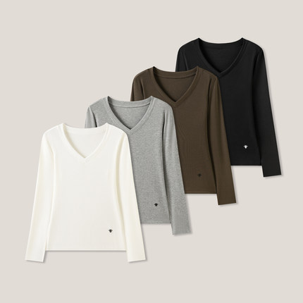 1-17F  C 时尚百搭针织V领长袖修身T恤打底衫SS26357