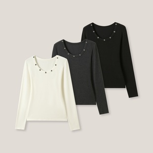 金属柳钉时尚 百搭圆领长袖 修身 SS26377 套头T恤打底衫 23F