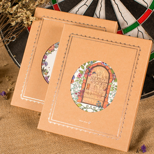 牛皮纸盒装A5欧式复古彩页日记本超厚笔记本盒装插画心情本子包邮