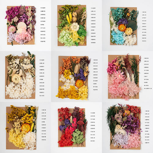 团建永生干花diy材料包相框画团扇贺卡手工小花束真花滴胶压花包