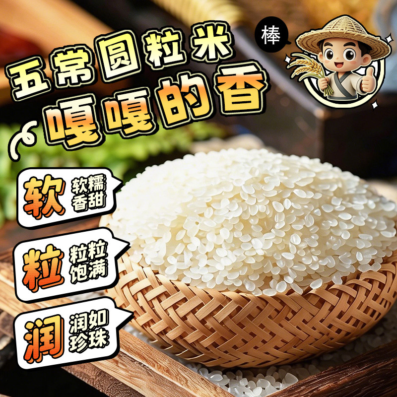 东北五常圆粒大米5KG 黑龙江哈尔滨软糯香甜颗粒饱满小町香珍珠米