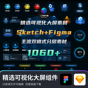 数据可视化大屏UI组件库弹窗按钮图表科技可编辑素材figma/sketch