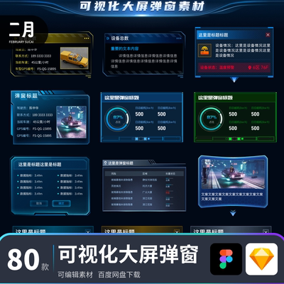 数据可视化大屏UI组件弹窗矢量可编辑素材源文件figma/skecth