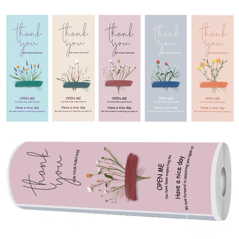 150张一卷长方形花卉感谢贴纸