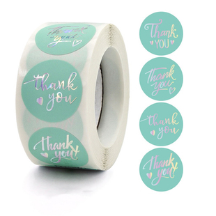 500贴/卷烫碎玻璃银Thank you谢谢不干胶贴纸烘焙礼物装饰标签