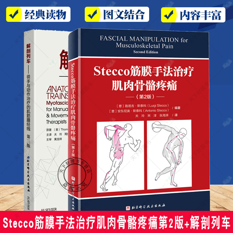 正版包邮 Stecco筋膜手法治疗肌肉骨骼疼痛第2版+解剖列车:手法与运动治疗的肌筋膜经线(第4版)2册 肌筋膜书籍 临床诊疗技术