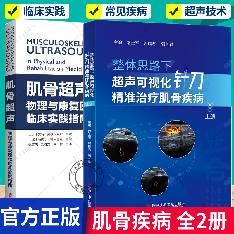 正版 2册 肌骨超声 物理与康复医学临床实践指南+整体思路下超声可视化针刀精准治疗肌骨疾病 上册 肌肉骨骼系统针刀疗法医学书籍