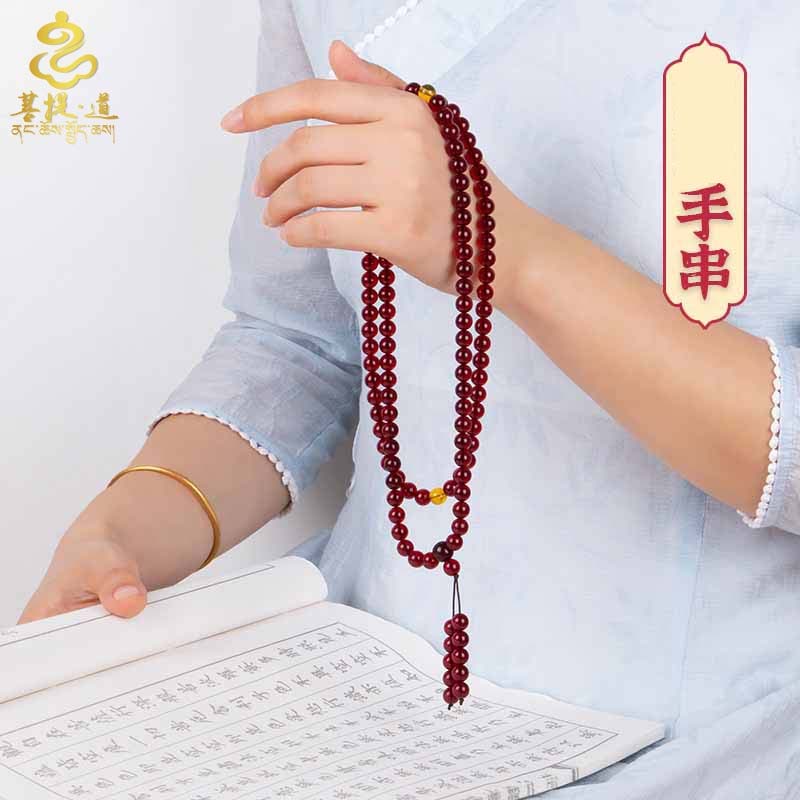 仿血珀手链108颗佛珠文玩手串 男女情侣手持手串 藏式8mm弹力项链