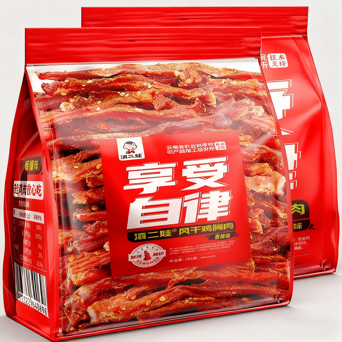 滇二娃农科院风干鸡胸肉干高蛋白减低解馋健身休闲速食鸡肉条零食