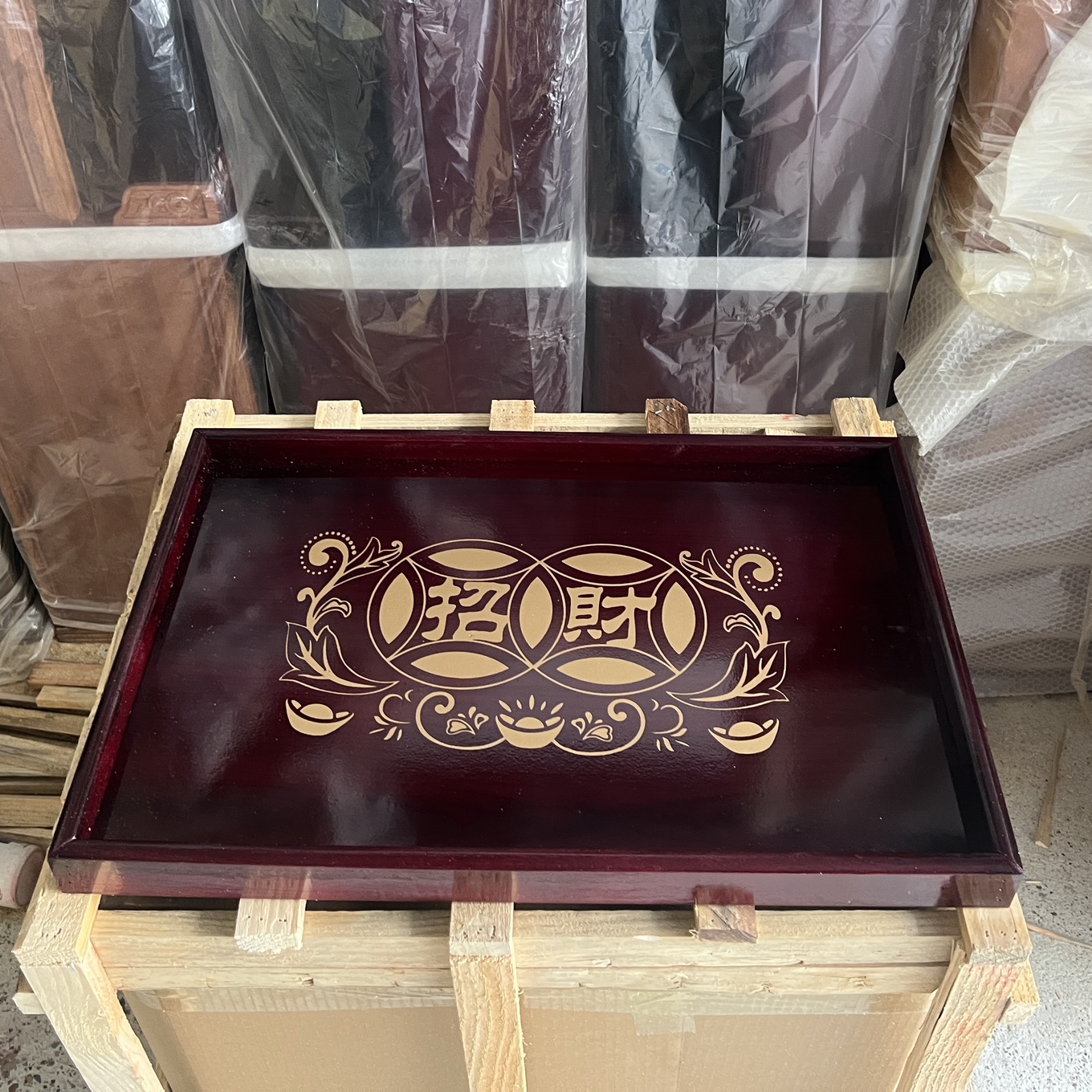 朱红色招财托盘长方形大盘木托盘桶盘木茶盘供神端菜木端盘大供盘