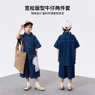 布丁哈鲁 2025男童夏款 防褪色牛仔休闲套装 B52SD002 布同凡响