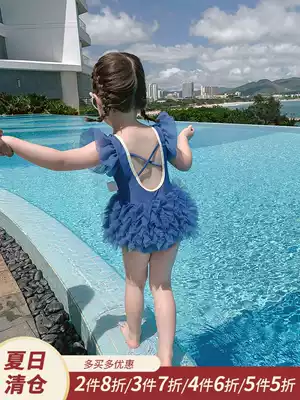 Little pudding children's clothing 2021 new children's one-piece swimsuit girl Summer gauze dress baby Foreign style swimsuit Princess