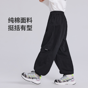 布丁哈鲁春装男童纯棉束脚裤子2026春季新款儿童百搭休闲工装长裤