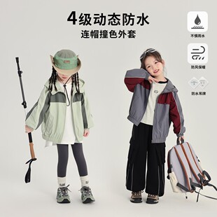 女童上衣2026春秋新款 儿童休闲连帽撞色冲锋外套 春装 布丁哈鲁童装
