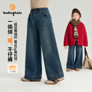 女童童装 儿童加绒软牛仔裤 洋气裤 新款 子2025秋冬季 布丁哈鲁冬装