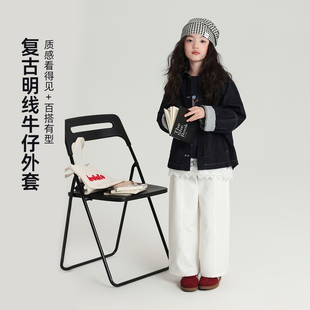 女童洋气2026春秋新款 儿童休闲复古牛仔外套 冬装 布丁哈鲁童装