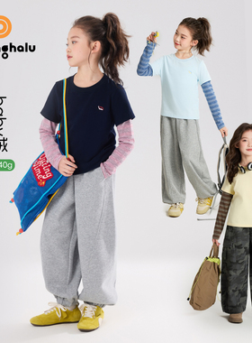 布丁哈鲁春装女童童装洋气上衣2026春季新款儿童软糯假两件T恤