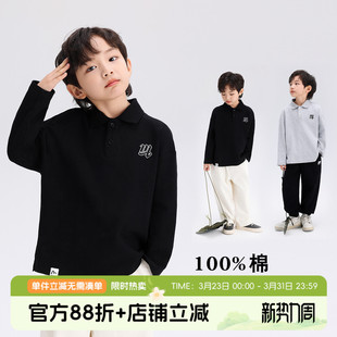 沫沫家定制童装男童t恤儿童打底衫polo领印花纯棉春秋季休闲上衣