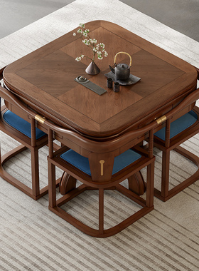 茶台实木麻将桌餐桌两用茶桌餐麻一体小户型麻将机全自动家用静音