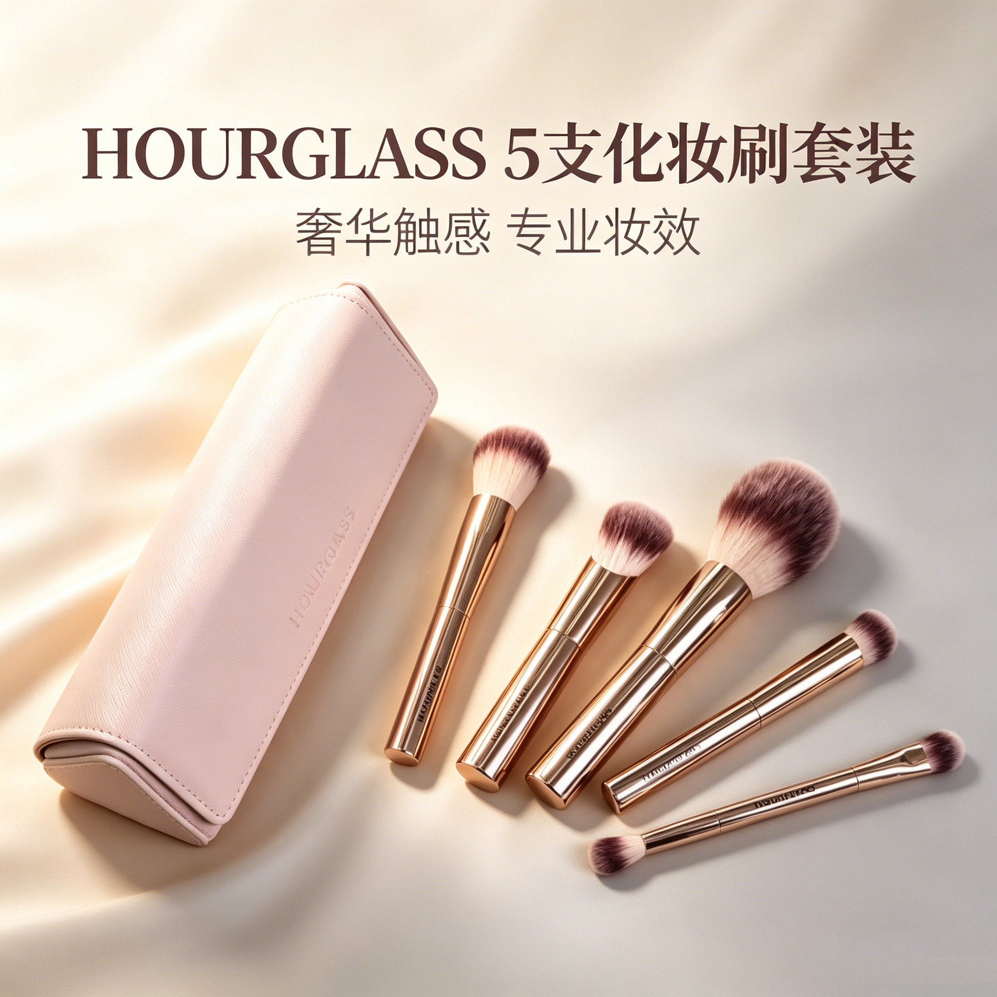 hourglass化妆刷五支套装眼影晕染刷遮瑕刷腮红粉底刷散粉刷刷包