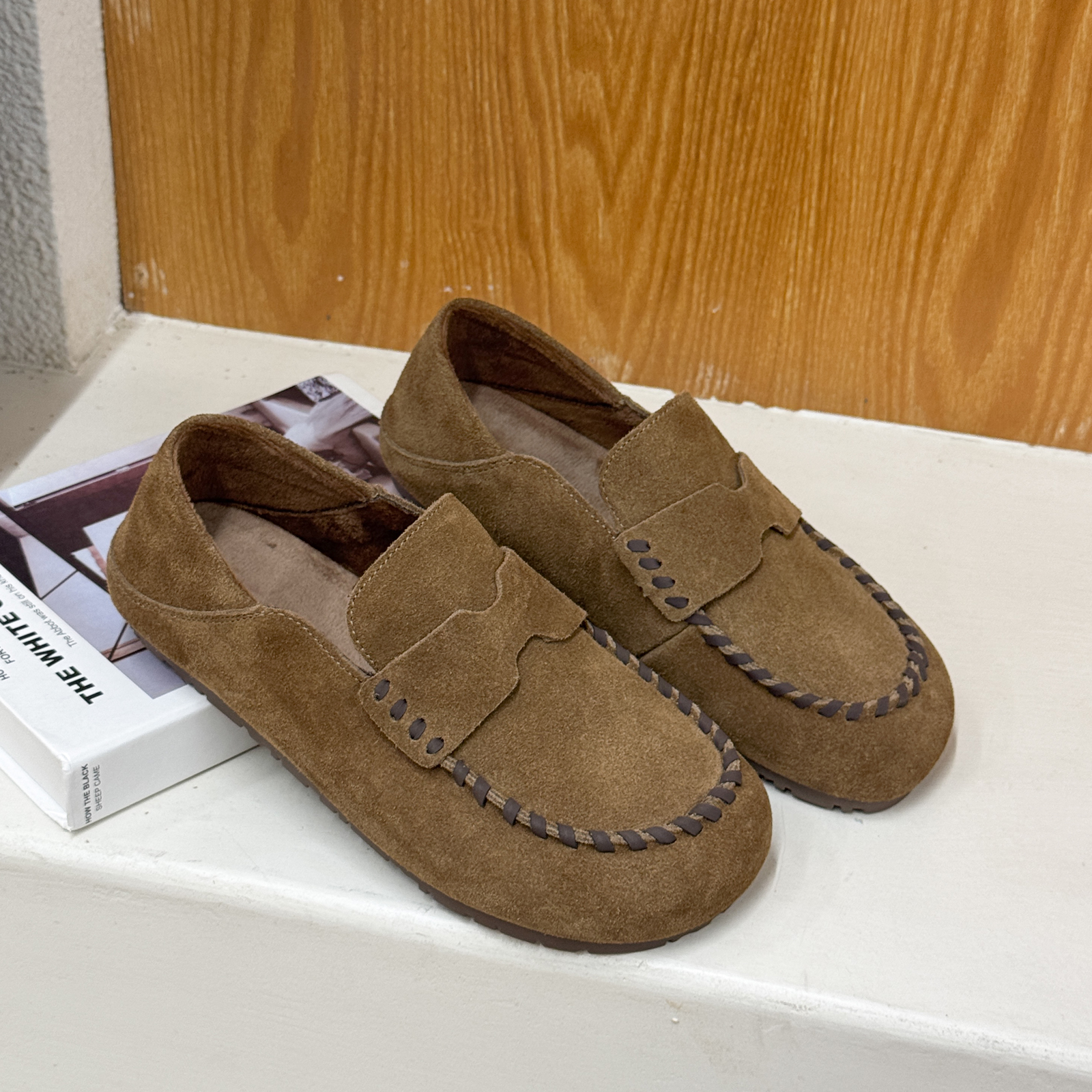 实体同款!2025冬季新款平底勃肯鞋复古休闲鞋一脚蹬懒人鞋保暖鞋