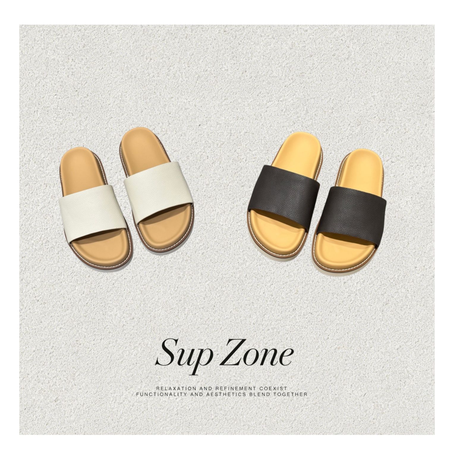 坤叔男装 Sup Zone   极简鹿皮荔枝纹理一字拖拖鞋