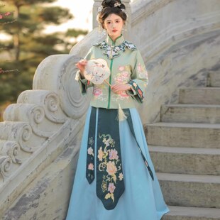 佰米婚礼喜娘服古装女士秀禾少奶奶印花公主改良明制明国风两件套