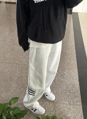 17DUP美式复古三条杠条纹卫裤男女同款垂感宽松直筒休闲裤