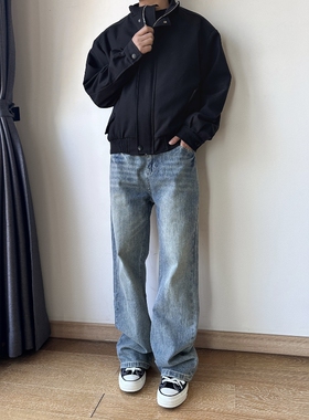 17DUP 美式高街cleanfit闪电水洗牛仔裤男潮直筒微喇vibe痞帅裤子