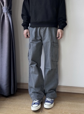 17DUP美式复古水洗做旧多口袋cleanfit工装裤男直筒宽松休闲裤