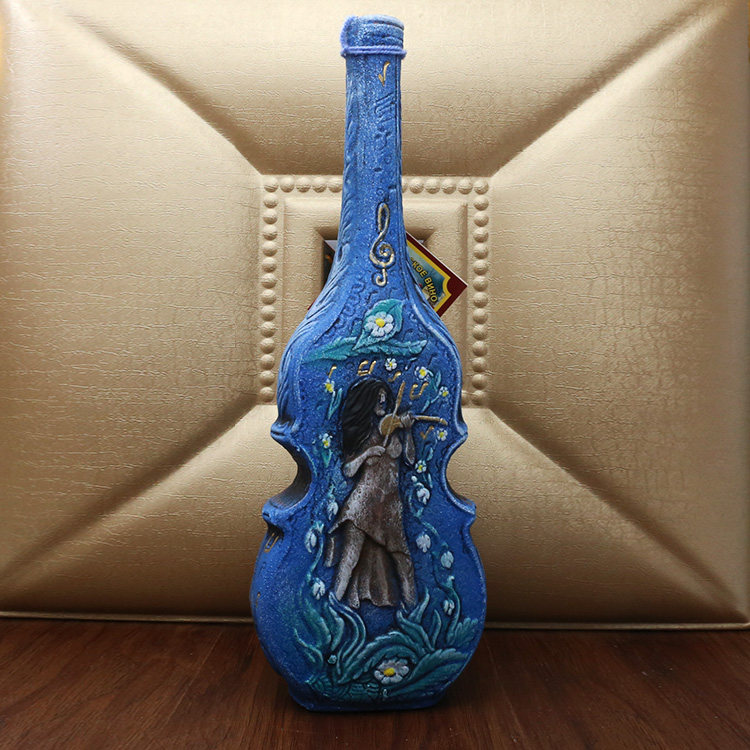 格鲁吉亚彩陶红酒提琴造型葡萄酒工艺品酒柜摆件750毫升原瓶进口