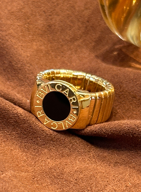 有生珠宝vintage黑玛瑙戒指tubogas弹簧戒指18k金宽版开口戒指