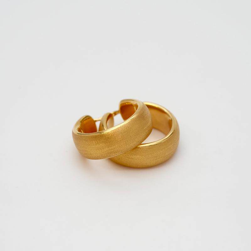 迪丽热巴同款时尚大牌感18K金磨砂圈圈耳环耳饰叠戴素金