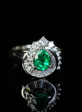 有生珠宝 高品质天然哥伦比亚祖母绿水滴祖母绿钻石戒指vvg祖母绿