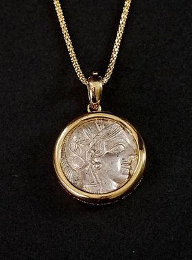 【已出欣赏】超级精品经典款古希腊雅典娜猫头鹰古币18k厚金吊坠