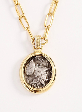 有生珠宝古希腊智慧女神雅典娜飞马吊坠18k金万能扣复古钻石吊坠