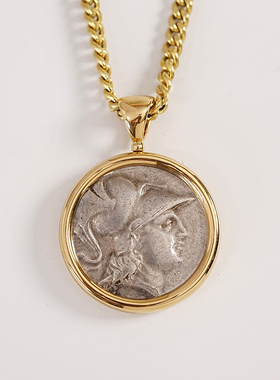 有生珠宝经典简约古希腊智慧女神雅典娜吊坠18k金设计古币吊坠