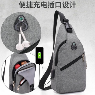 韩版usb充电胸包牛津布多功能潮男单肩斜挎包休闲运动户外胸前包