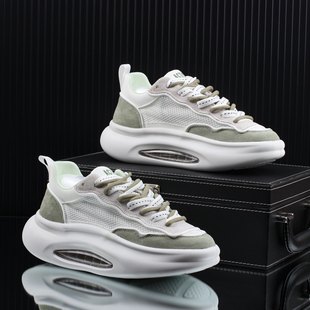 高级感网面透气男鞋秋季新款运动休闲鞋男款百搭厚底增高老爹鞋子