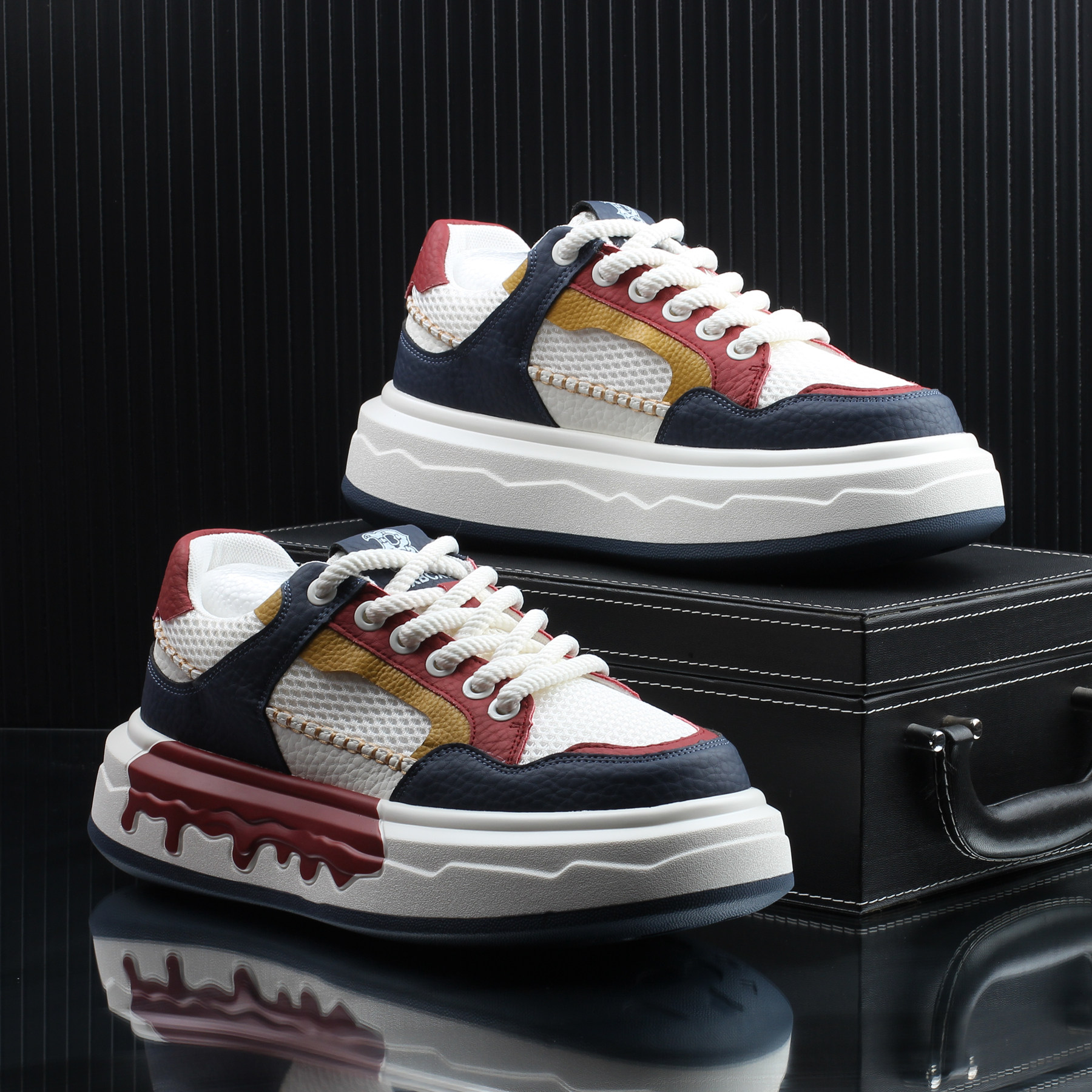 高级感潮牌拼色休闲板鞋男2026春季新款透气厚底增高百搭时尚男鞋,流行男鞋,休闲板鞋,淘宝优惠券,粉丝福利购,淘宝优惠卷